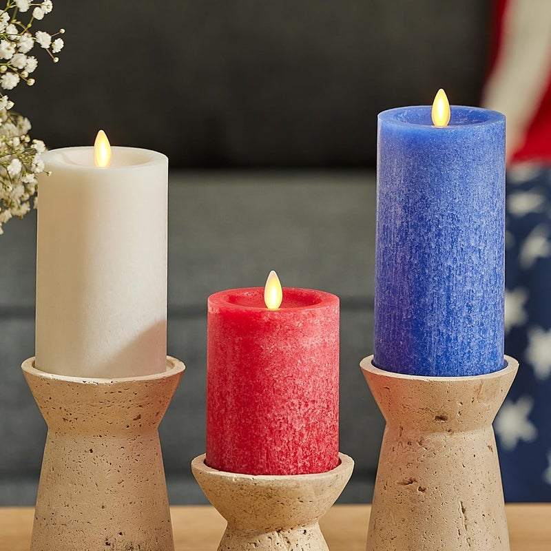 LUMINARA Red White & Blue Americana Pillar Trio - Set of 3 Flickering Flameless Wax Candles - Battery Operated LED Real Flame Illumination for Patriotic Holiday Decor - Timer - Remote Sold Separately - Image 2